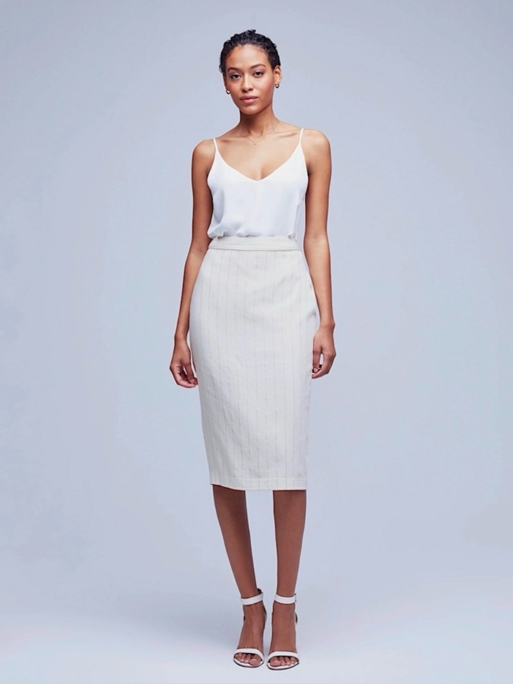 Lagence Linen Blend Cream Colored Pinstripe Pencil Skirt